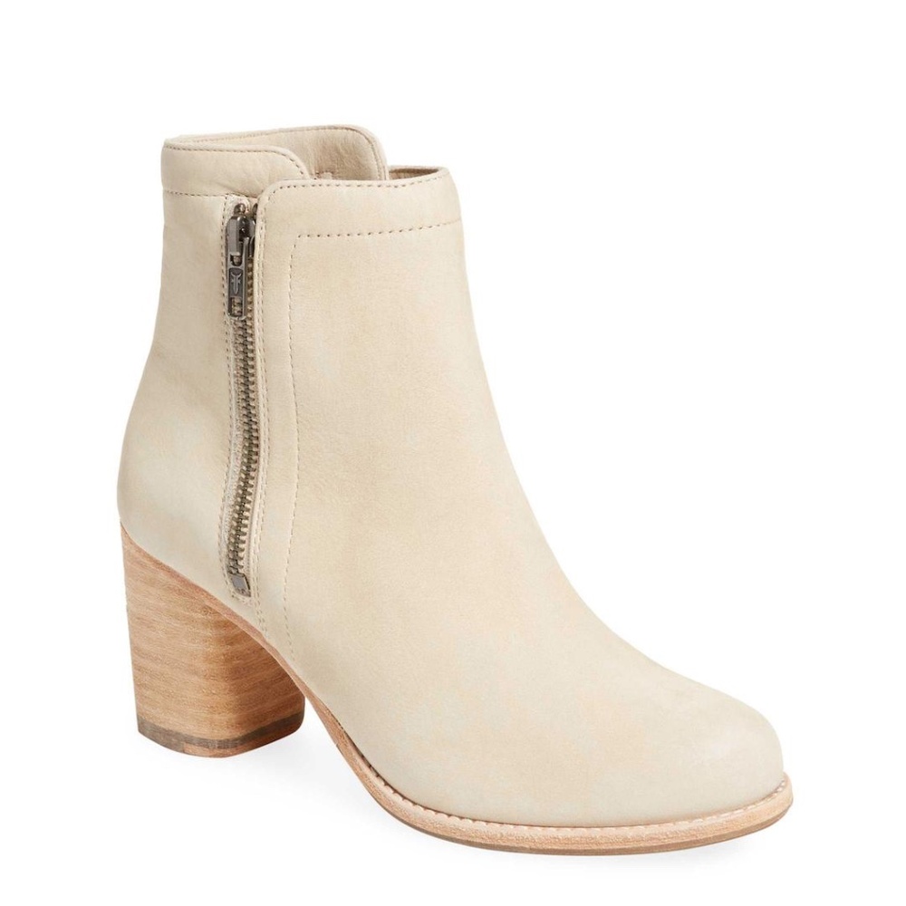 Frye Addie Nubuck Leather Suede Double Zipper Ankle Booties boots 7.5 Sand